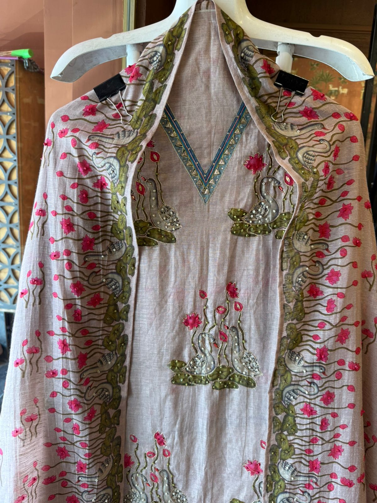 Swan Motif Embroidered Festive Suit