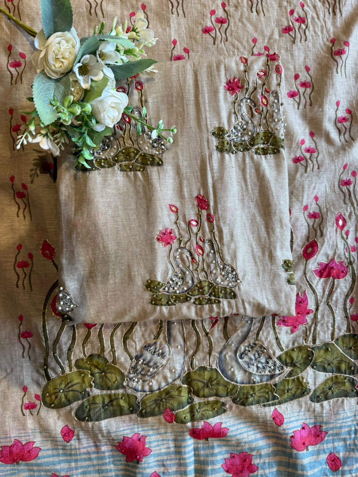 Swan Motif Embroidered Festive Suit