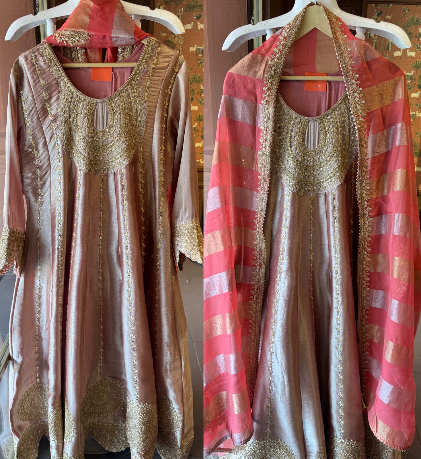 Anarkali suit in Giraffe tissue fabric