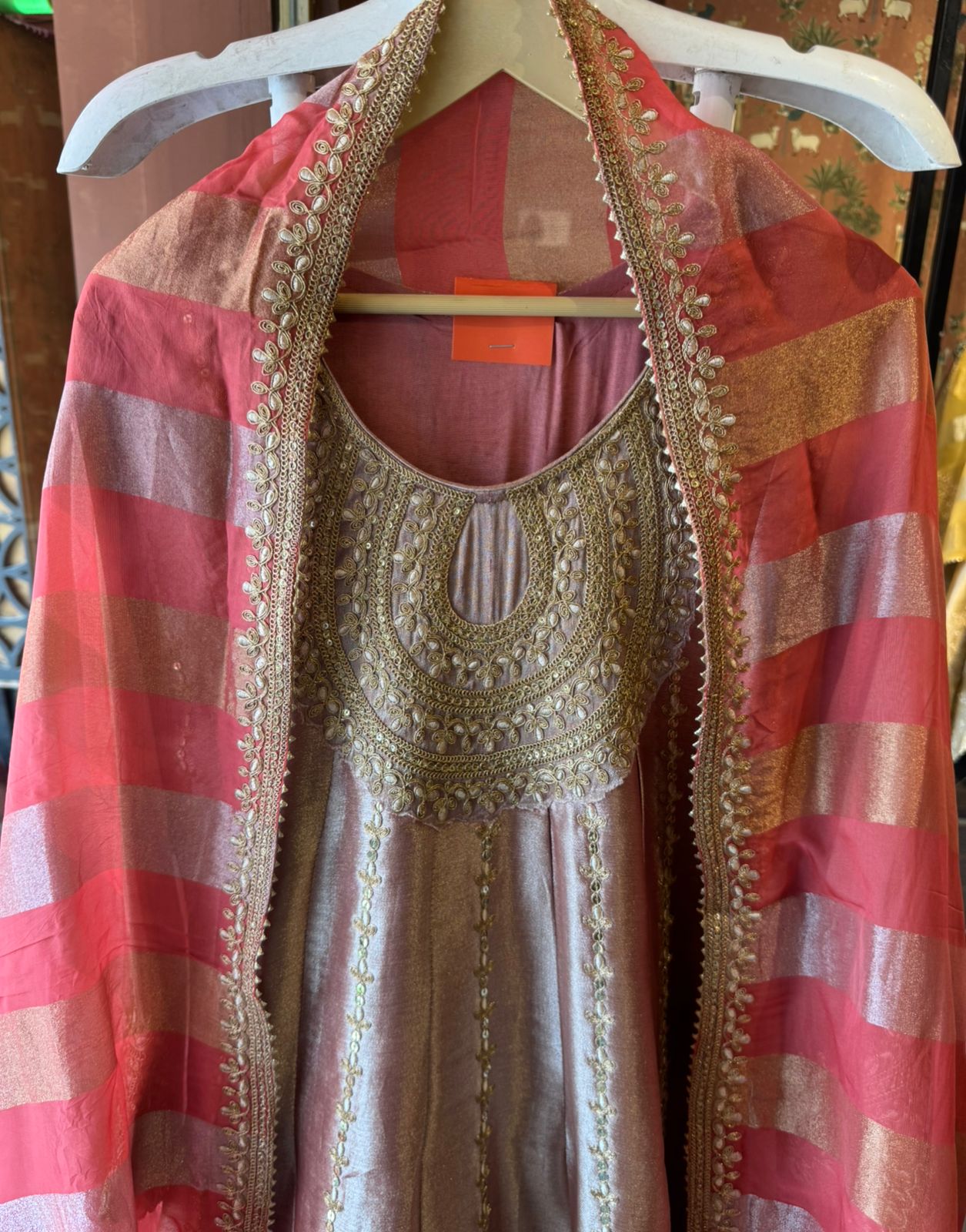 Anarkali suit in Giraffe tissue fabric