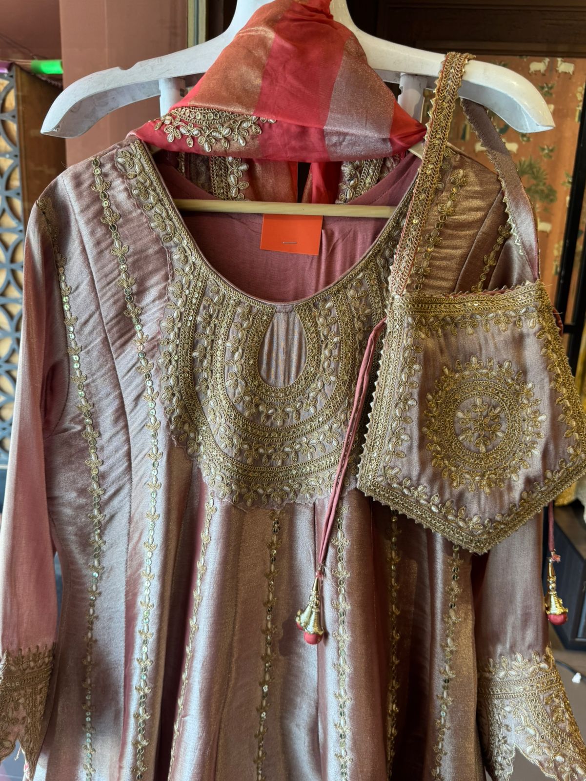 Anarkali suit in Giraffe tissue fabric