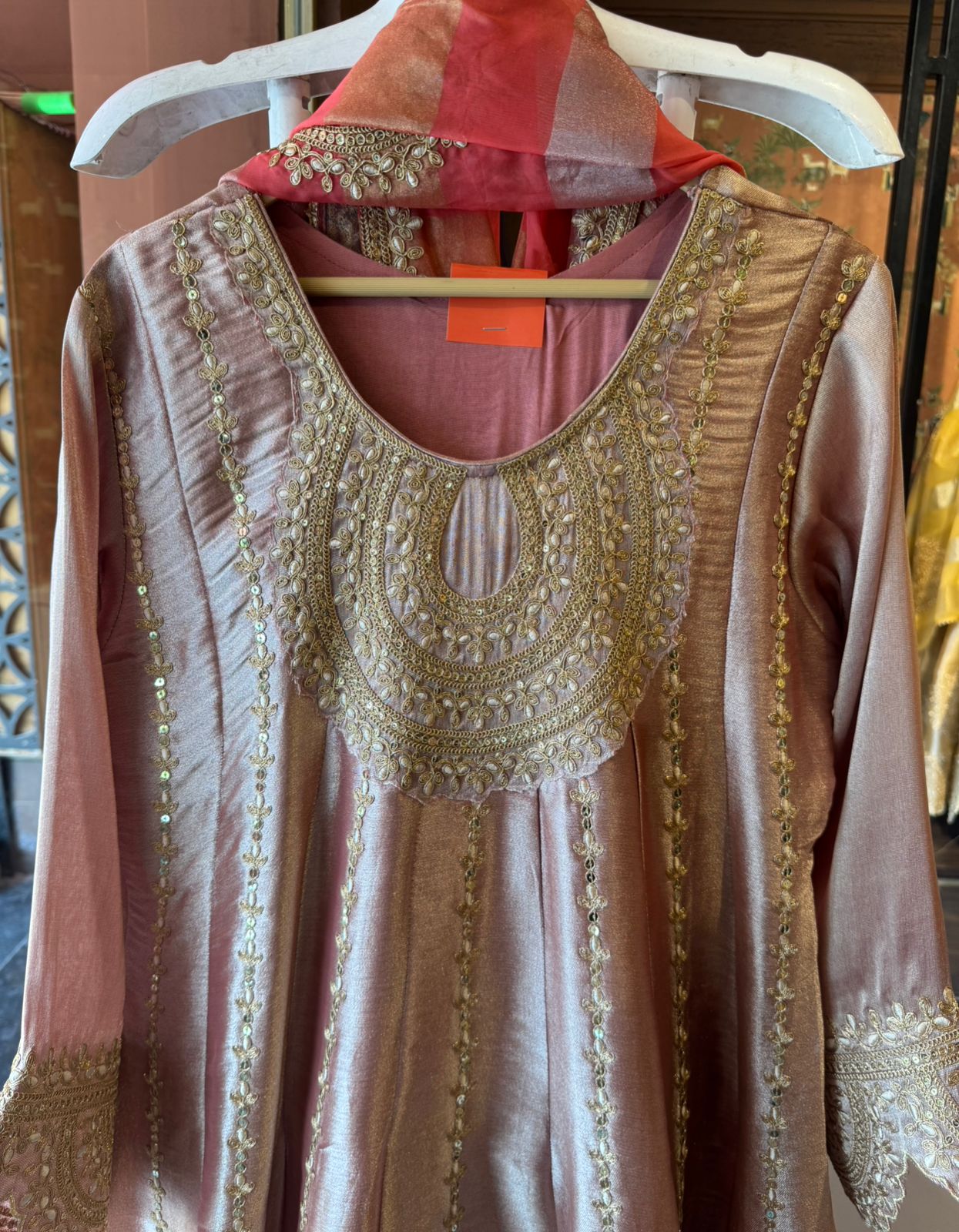 Anarkali suit in Giraffe tissue fabric