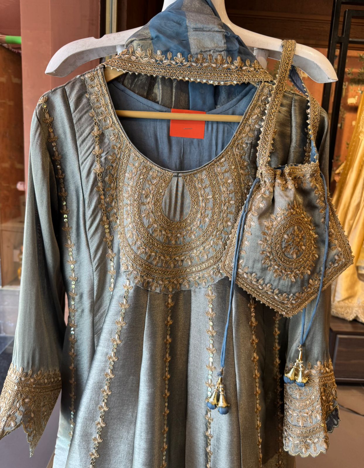 Anarkali suit in Giraffe tissue fabric