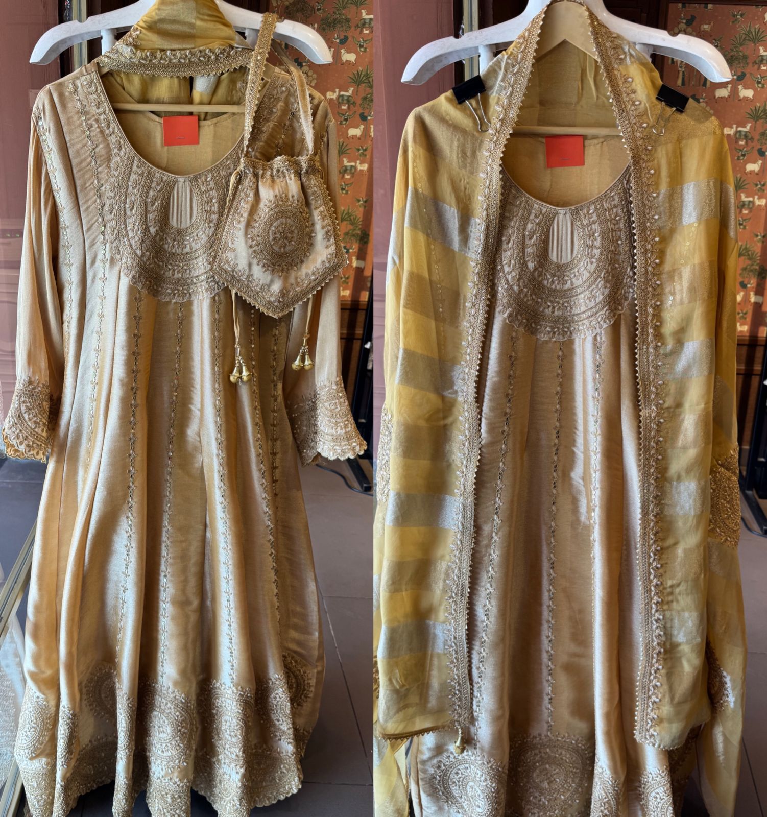 Anarkali suit in Giraffe tissue fabric