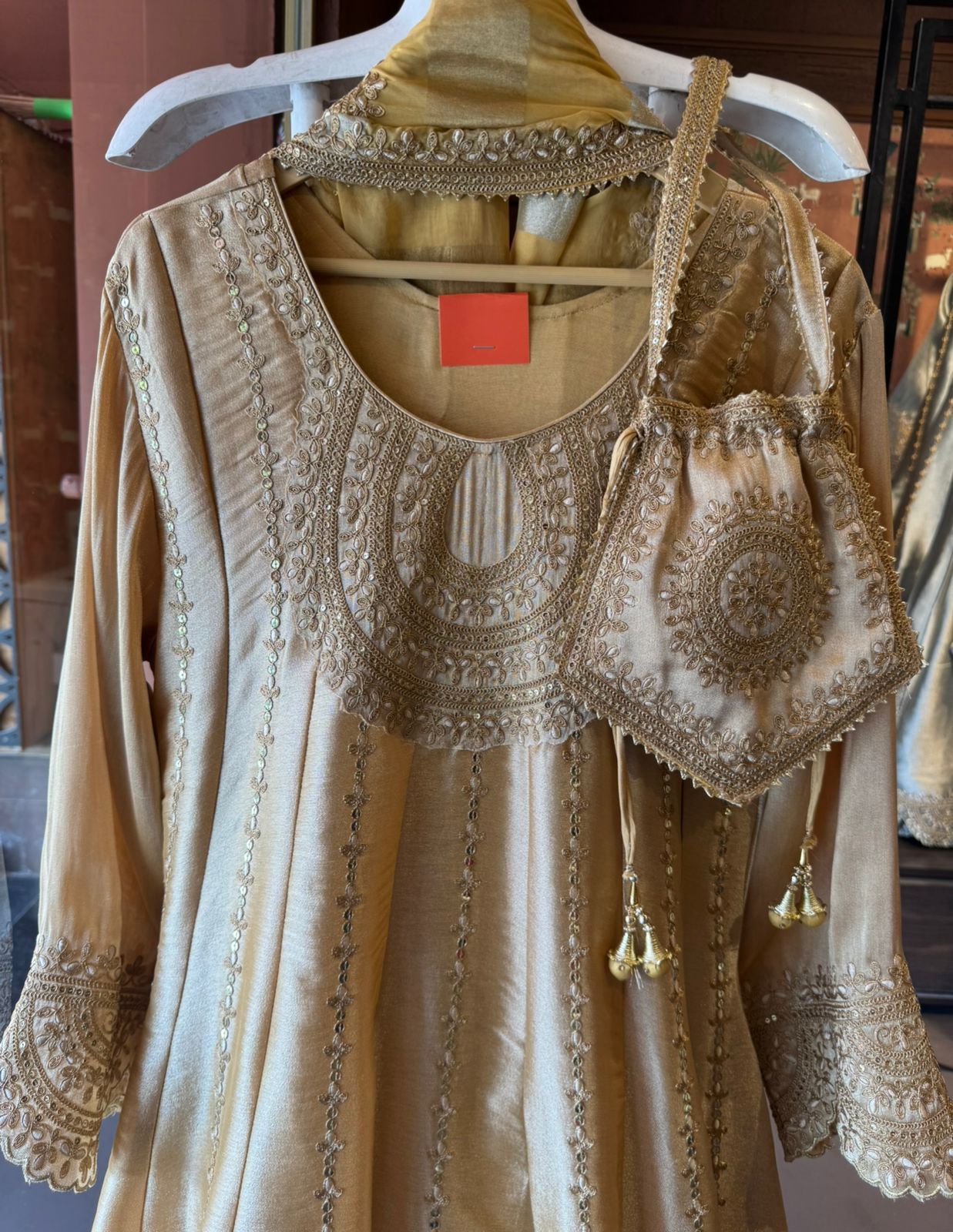 Anarkali suit in Giraffe tissue fabric