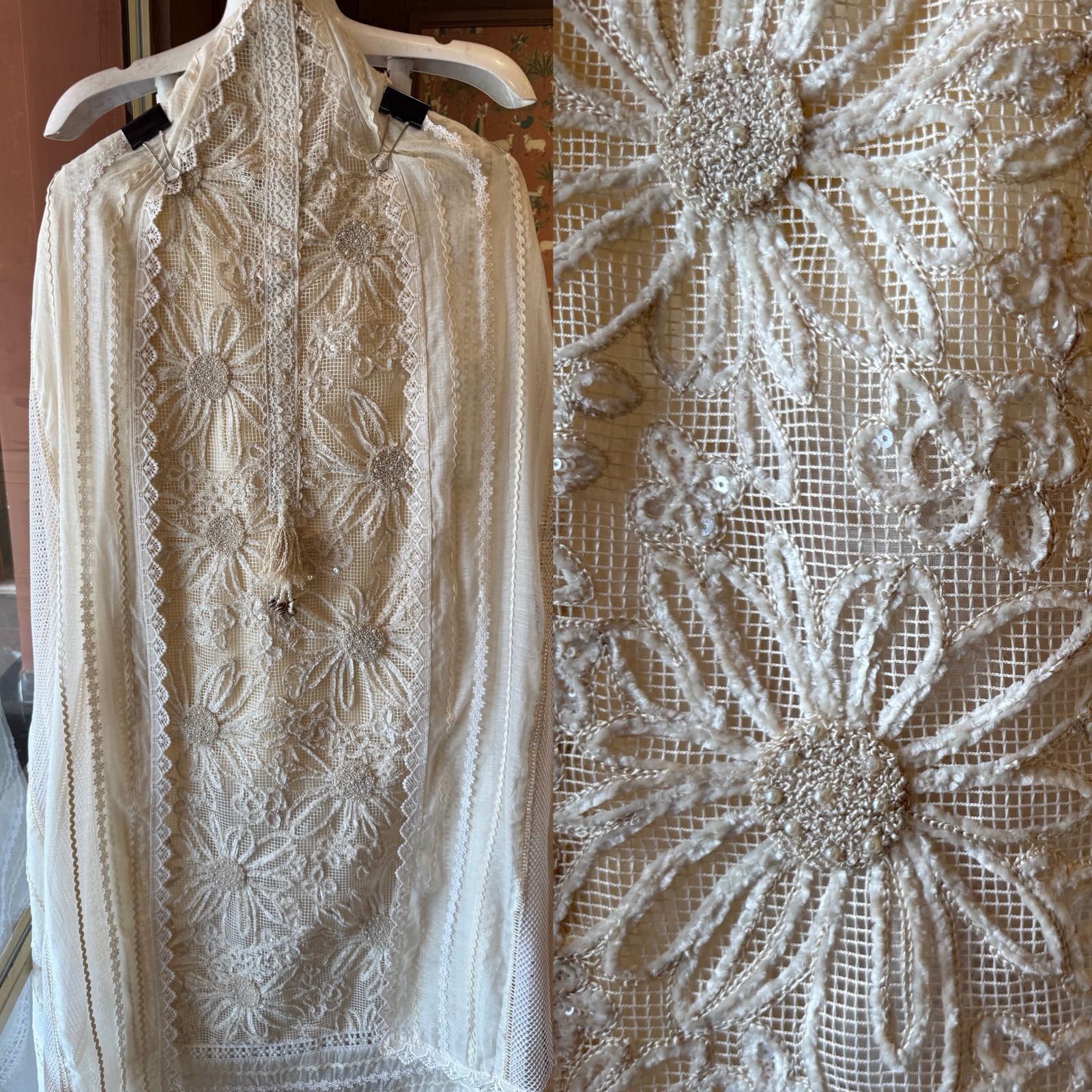 Off-White Floral Embroidered Statement Kurta