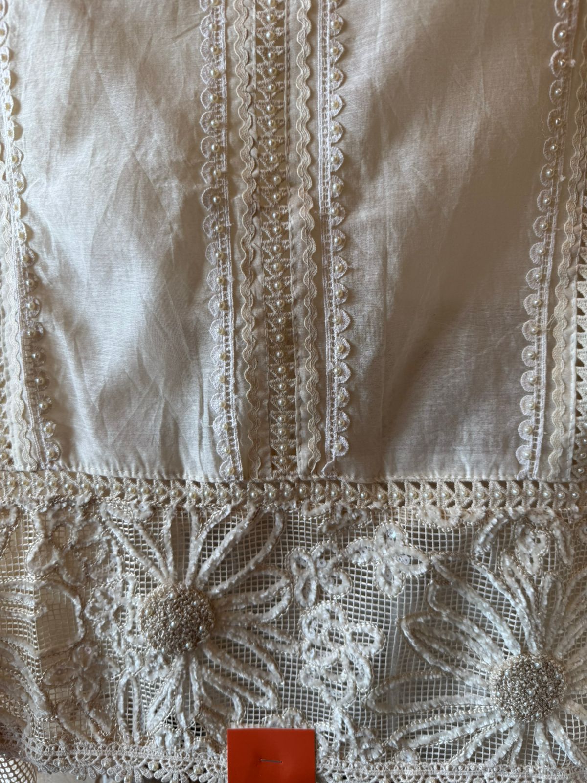 Ivory Jaali Net Floral Handwork Kurta