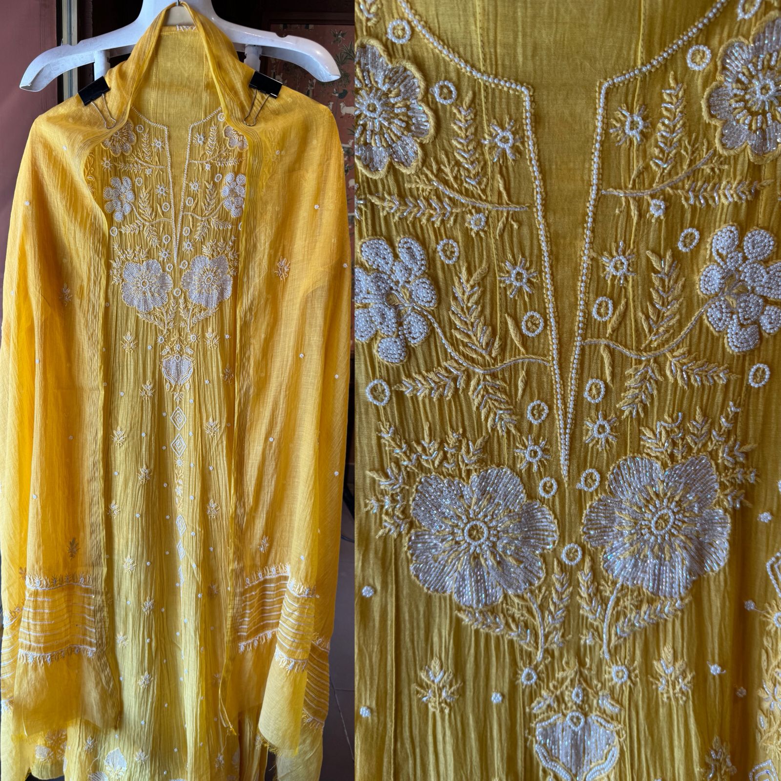 Sunshine Yellow Pearl Embroidered Set