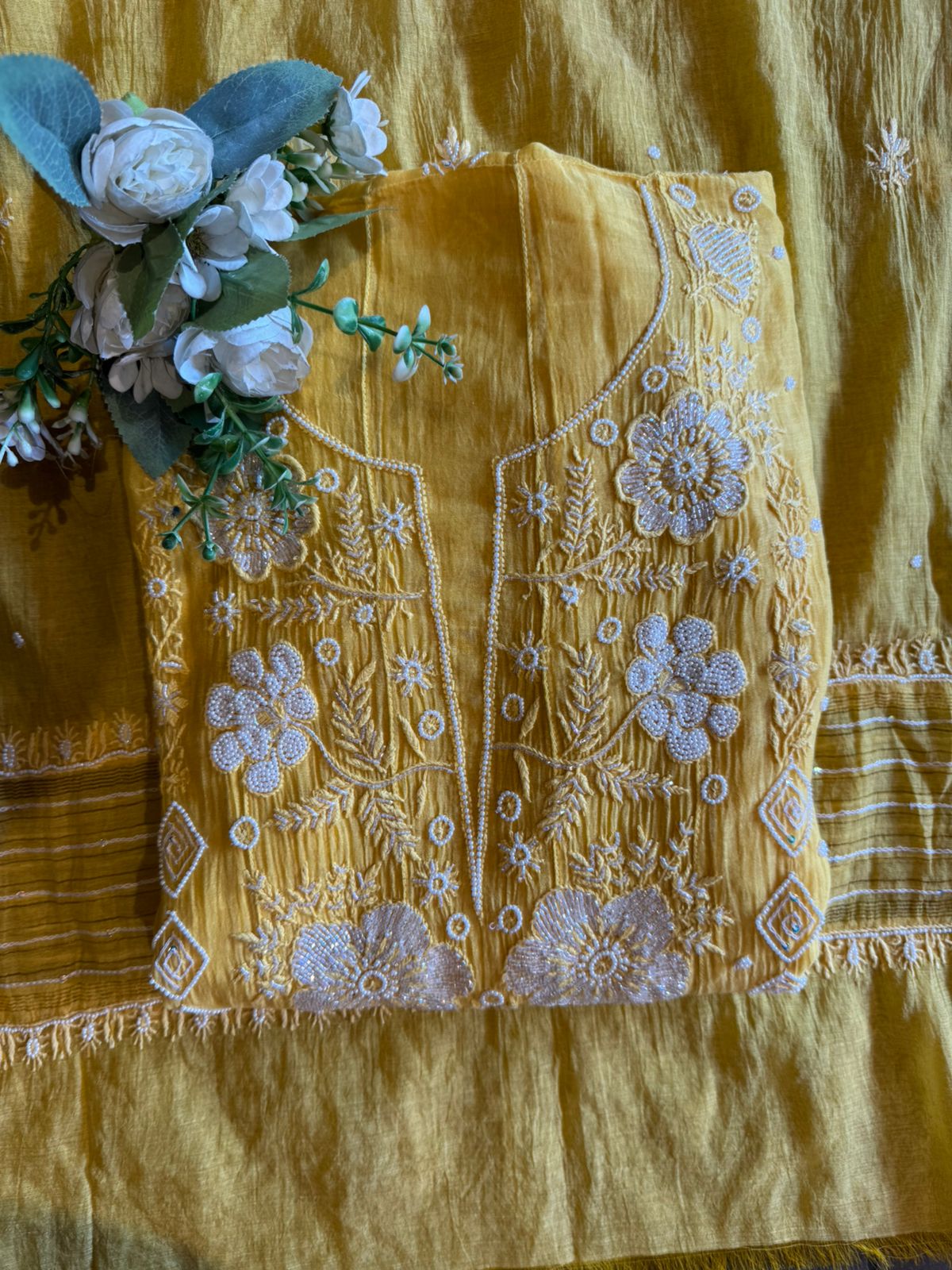 Sunshine Yellow Pearl Embroidered Set
