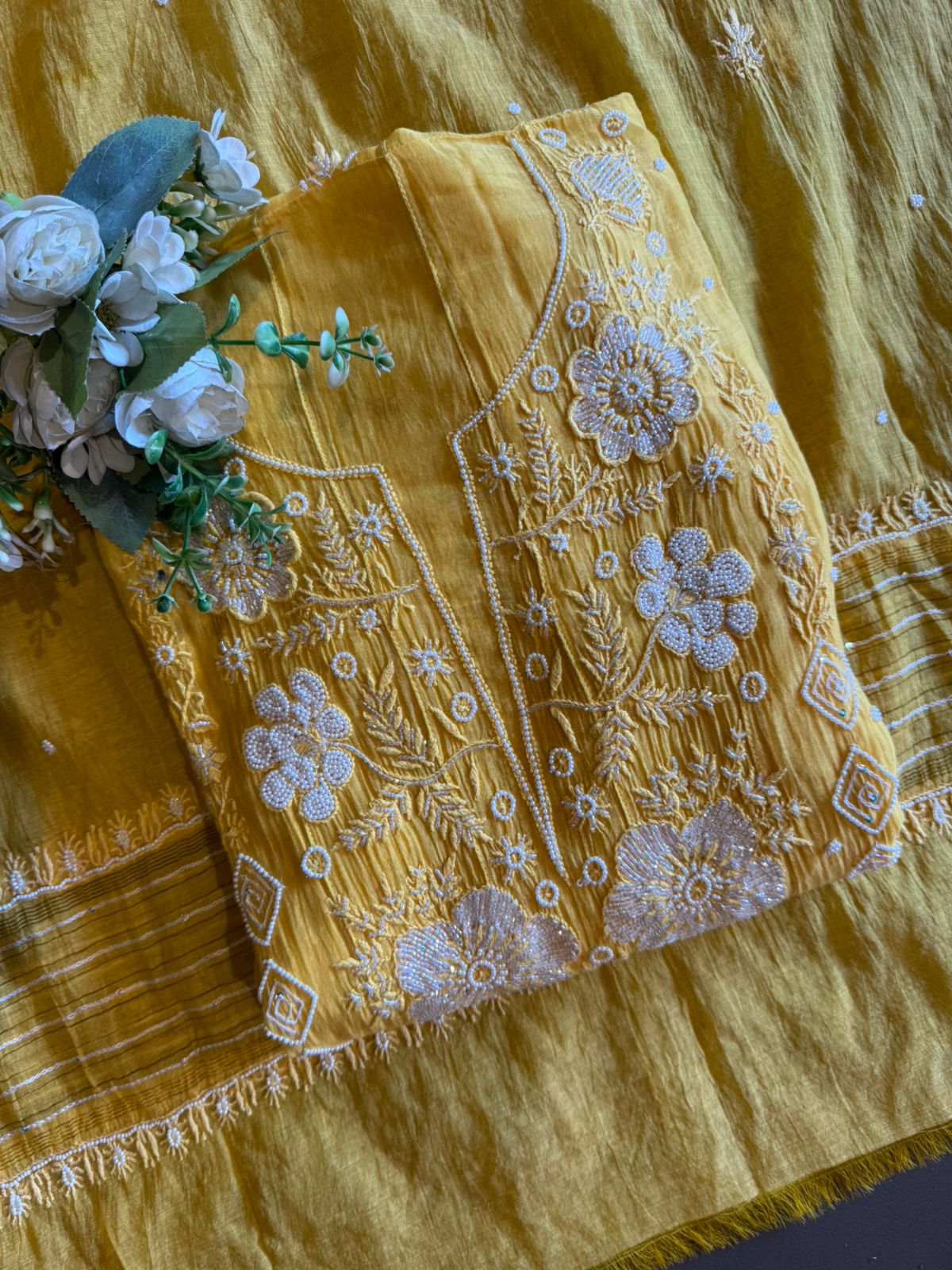 Sunshine Yellow Pearl Embroidered Set