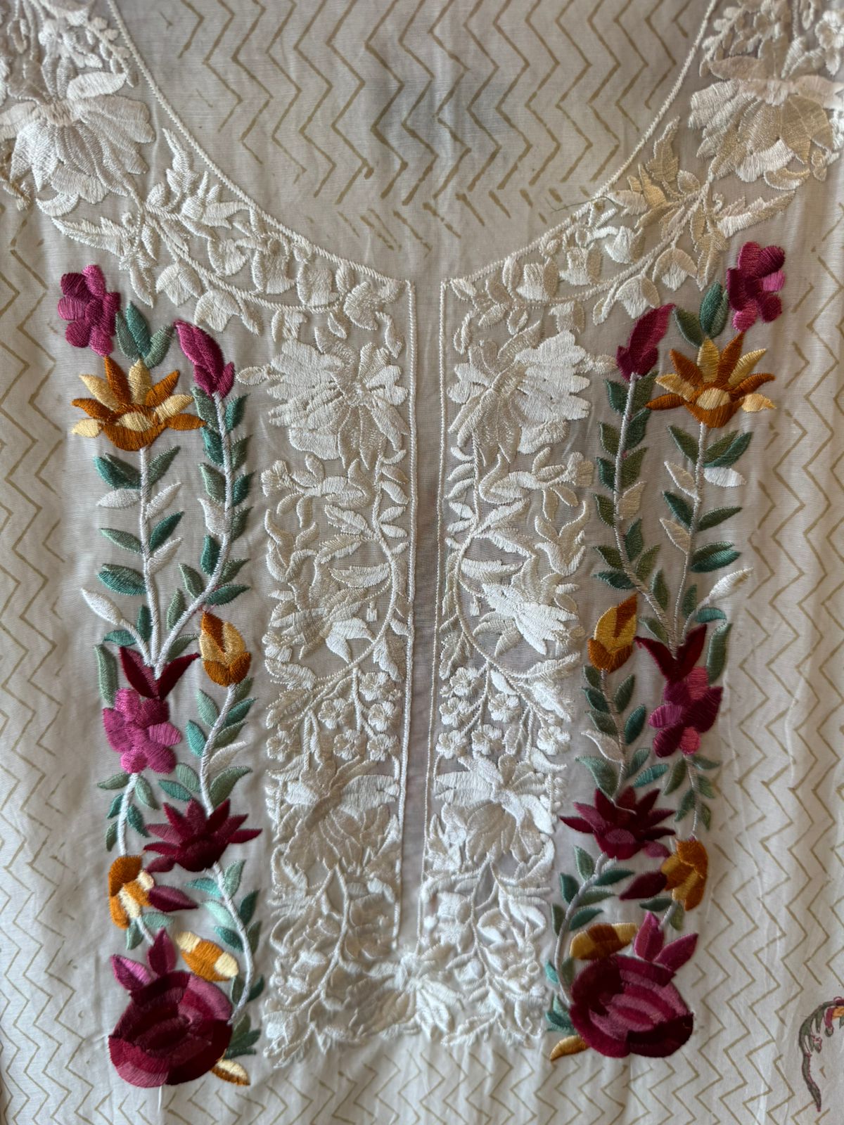 Off-White Floral Garden Embroidered Set