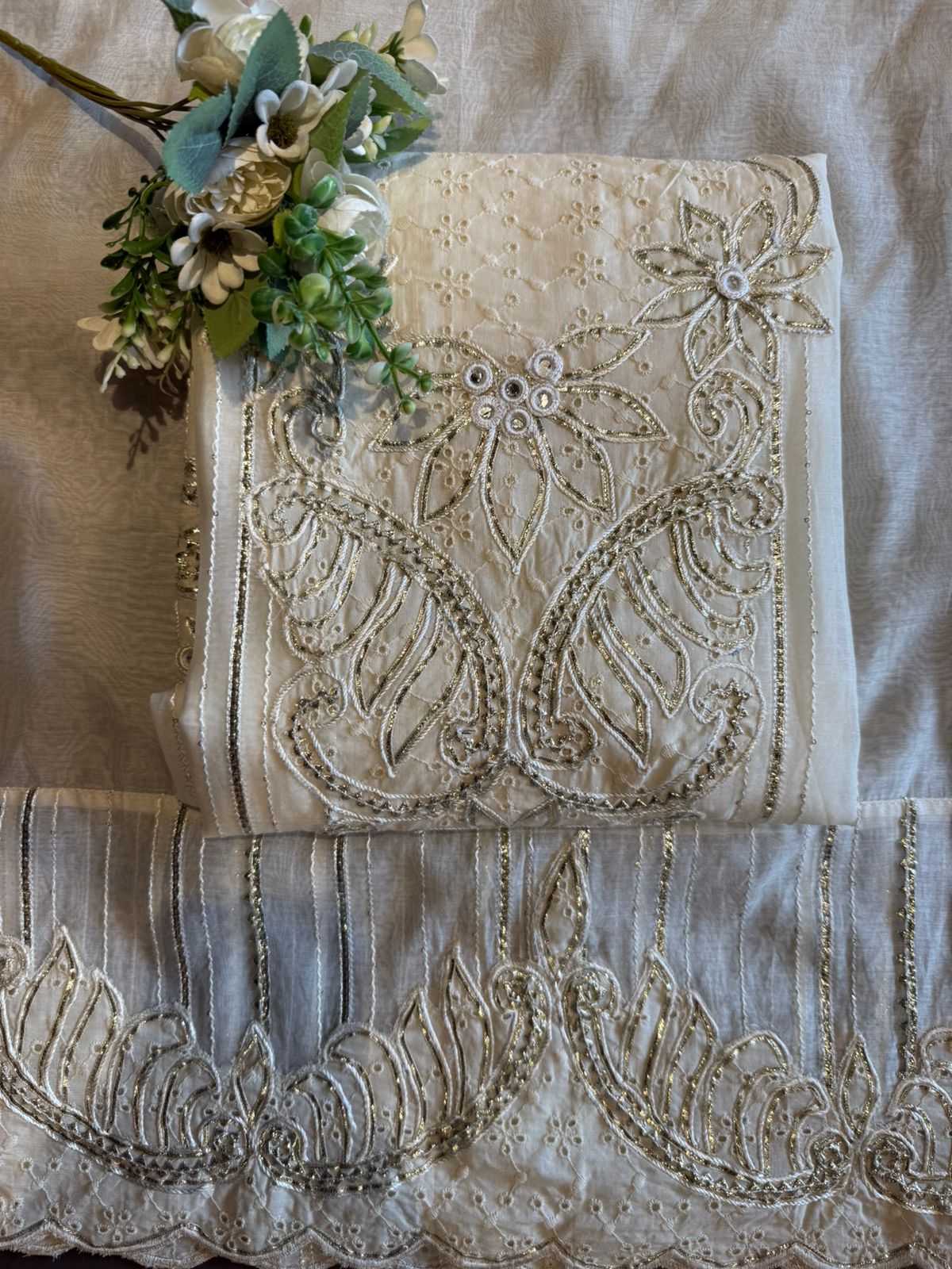 Ivory Elegance Embroidered Set
