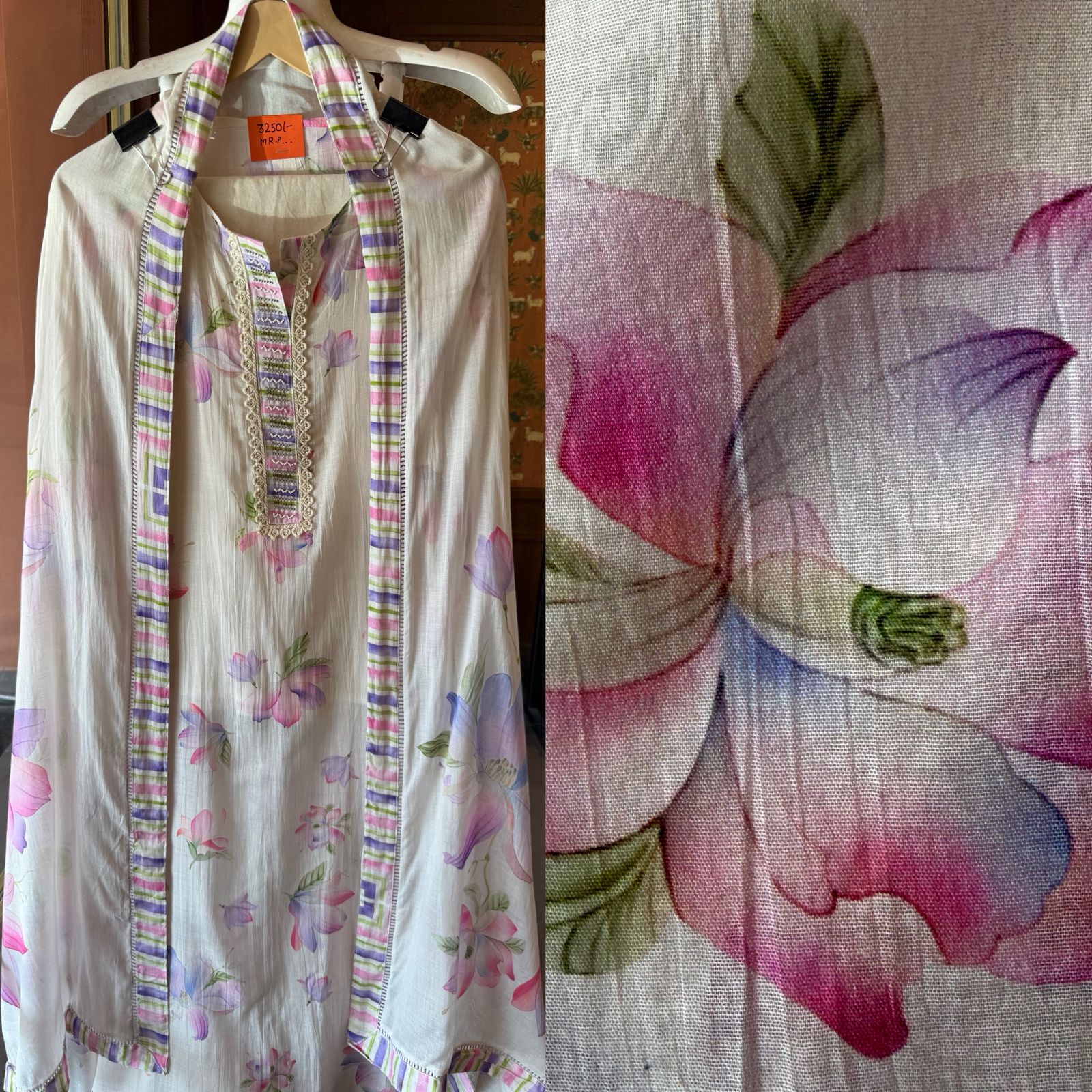 Pure Mul chanderi light weight Unstitched suit