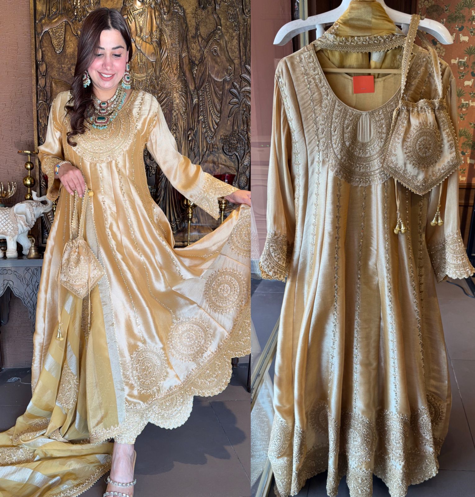 Anarkali suit in Giraffe tissue fabric