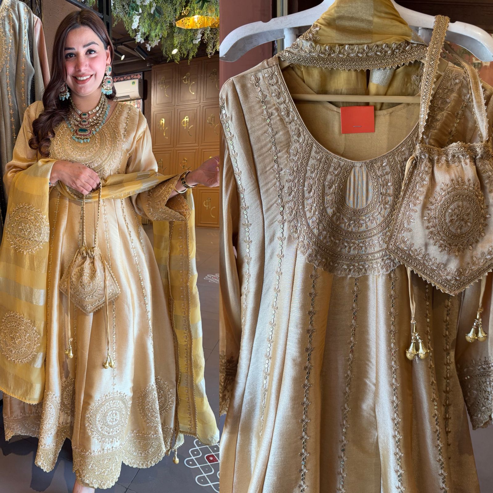Anarkali suit in Giraffe tissue fabric