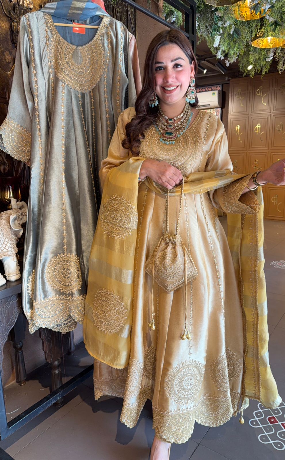 Anarkali suit in Giraffe tissue fabric