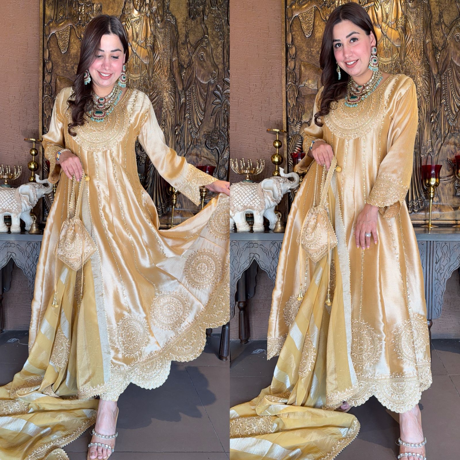 Anarkali suit in Giraffe tissue fabric