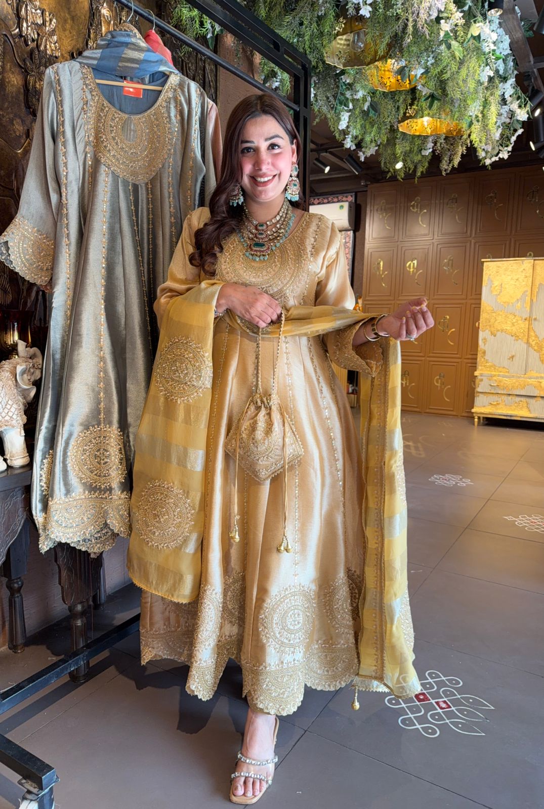 Anarkali suit in Giraffe tissue fabric