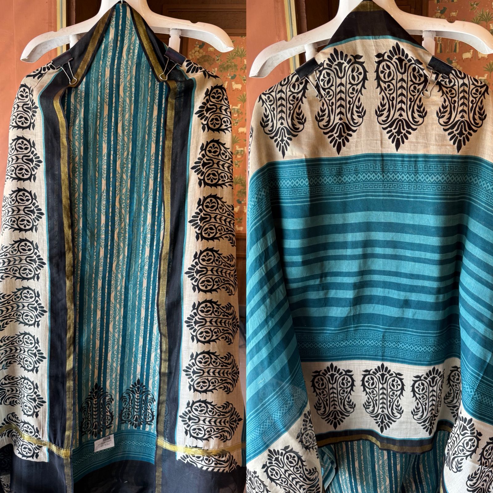 Teal & Black Contemporary block Printed Suit