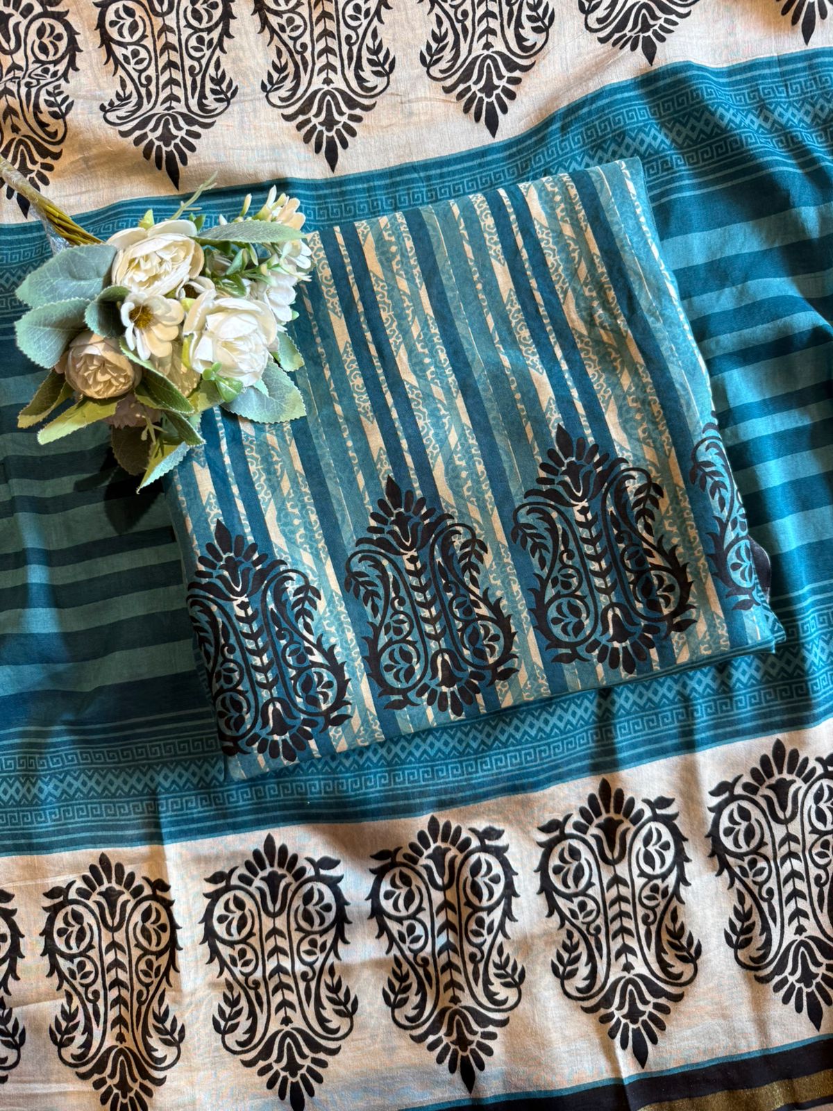 Teal & Black Contemporary block Printed Suit