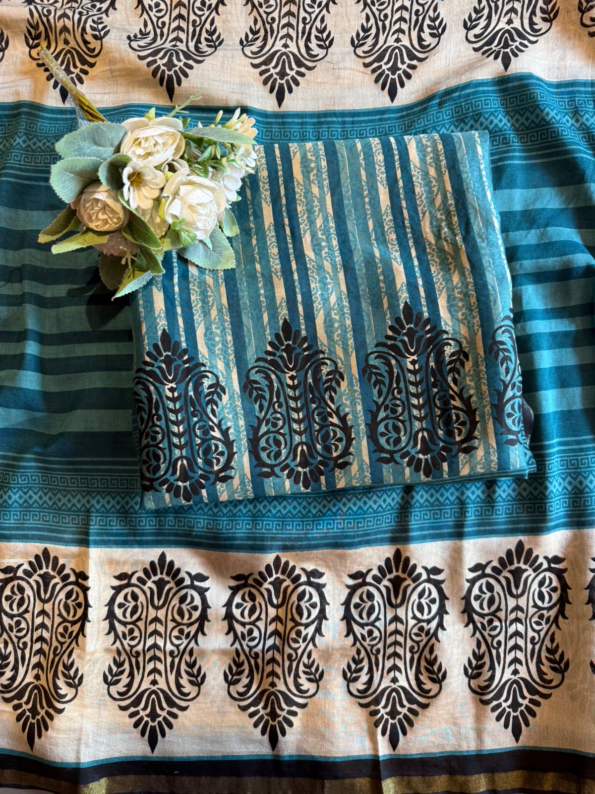 Teal & Black Contemporary block Printed Suit