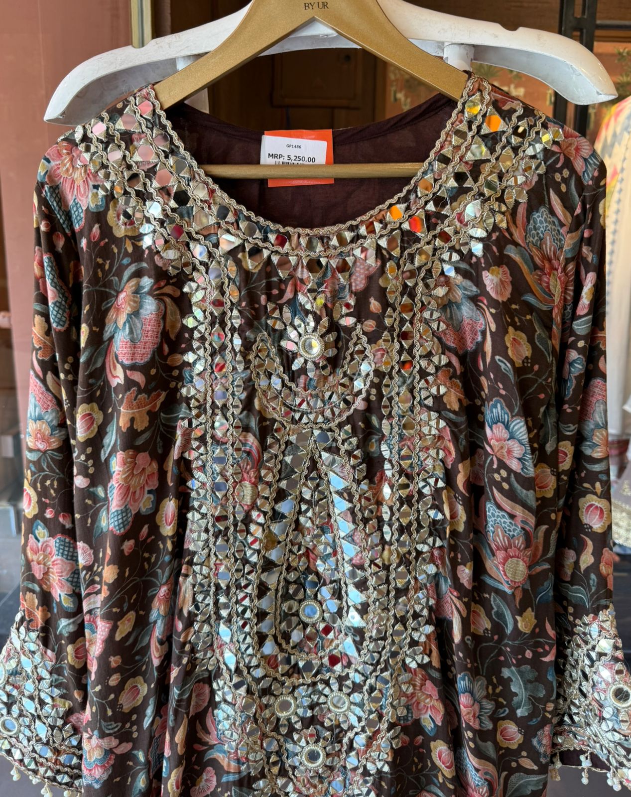 Pastel Floral Mirror-Embellished Long Dress