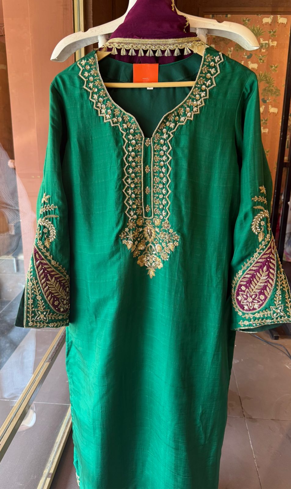 Royal Emerald Hand Embroidered Silk Suit