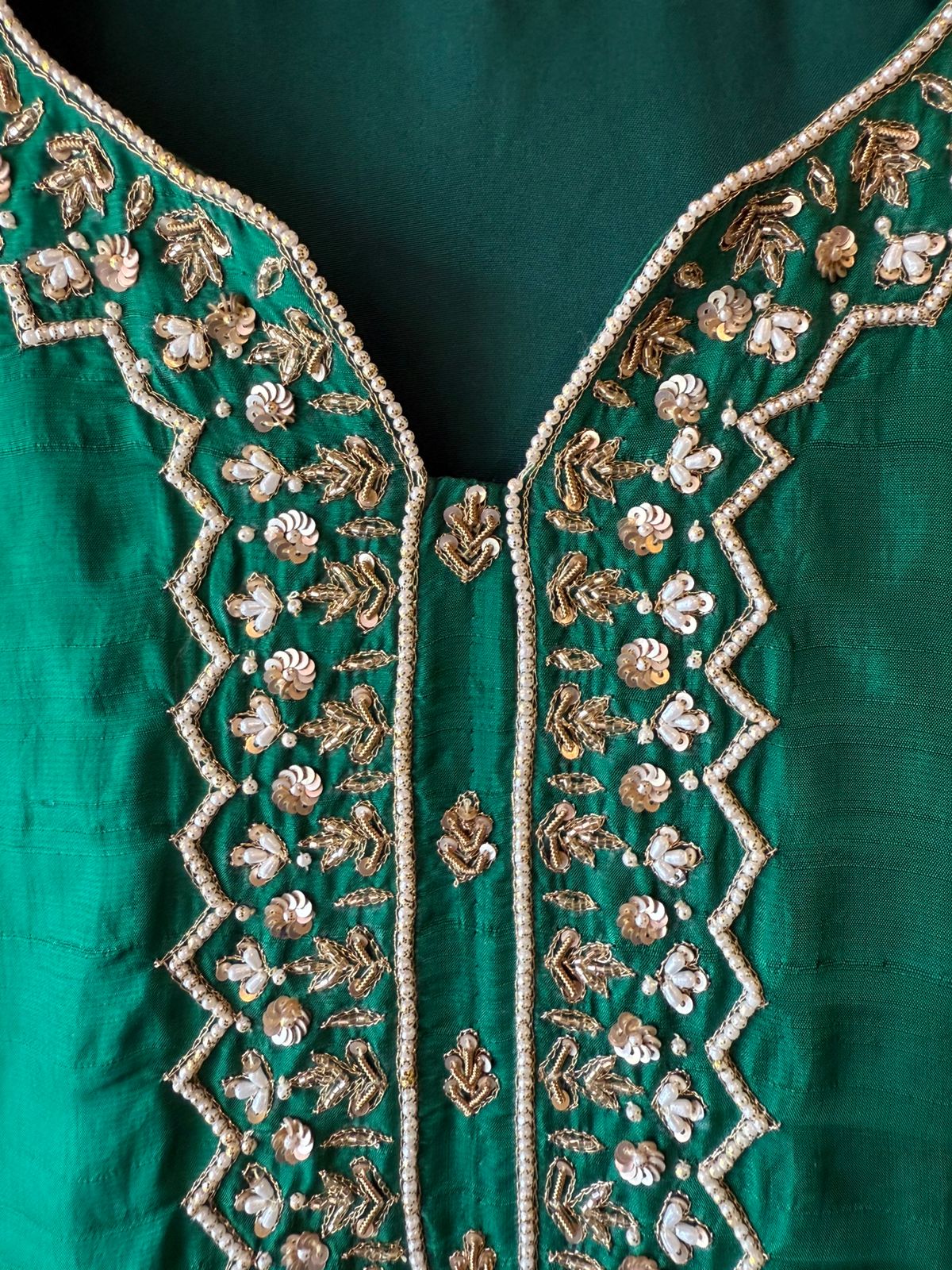 Royal Emerald Hand Embroidered Silk Suit