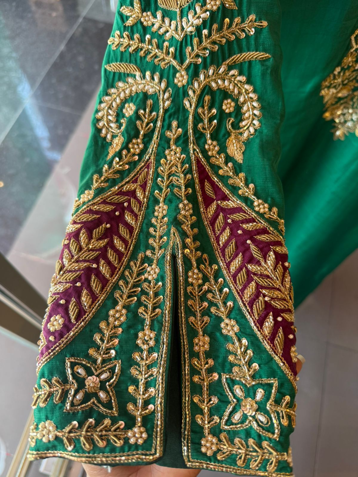 Royal Emerald Hand Embroidered Silk Suit