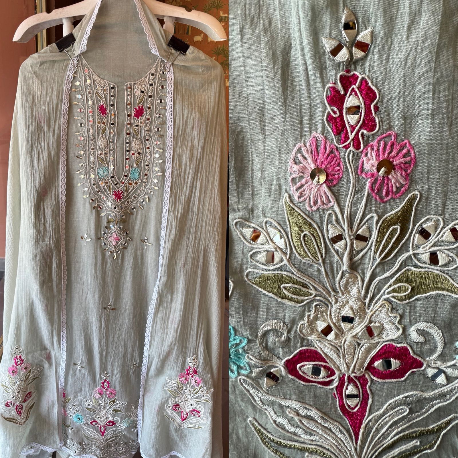 Mirror & Dori embroidered  Pastel Elegannt Suit