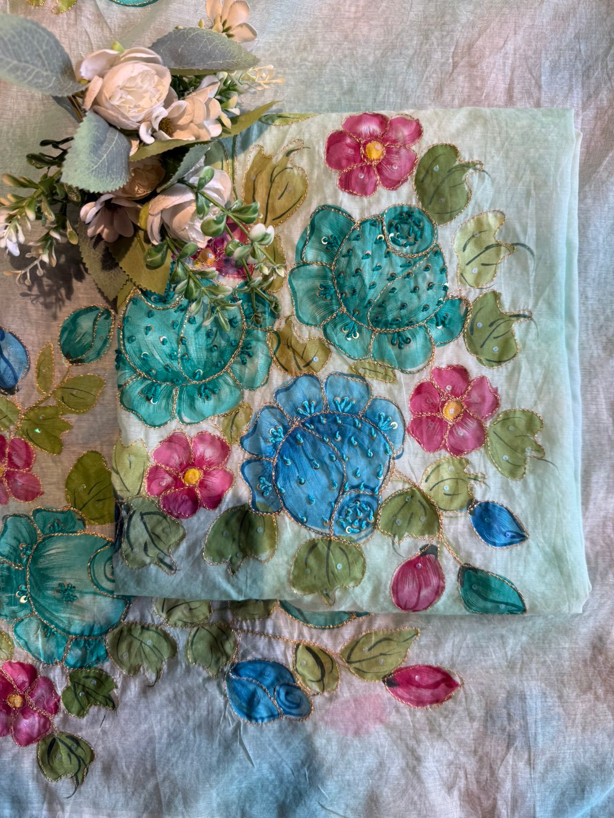 Pastel Hand brush Painted Floral Suit Set