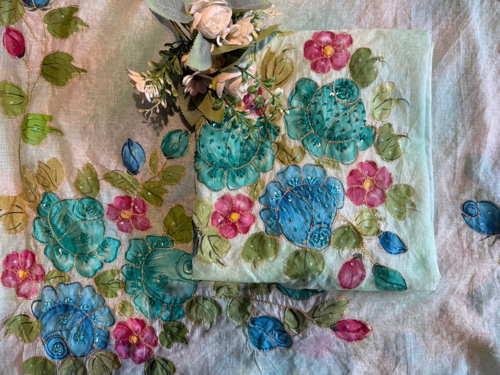 Pastel Hand brush Painted Floral Suit Set
