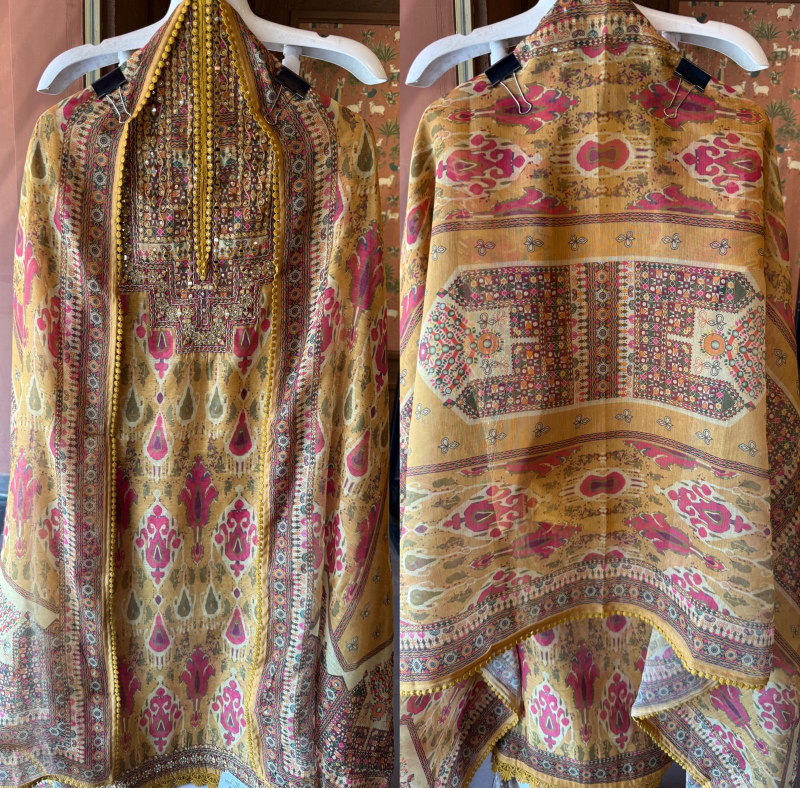 Mustard & Pink Ethnic Ikkat Printed Suit