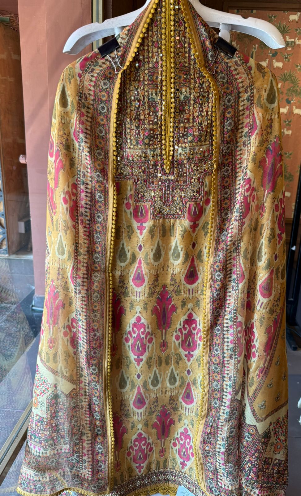 Mustard & Pink Ethnic Ikkat Printed Suit