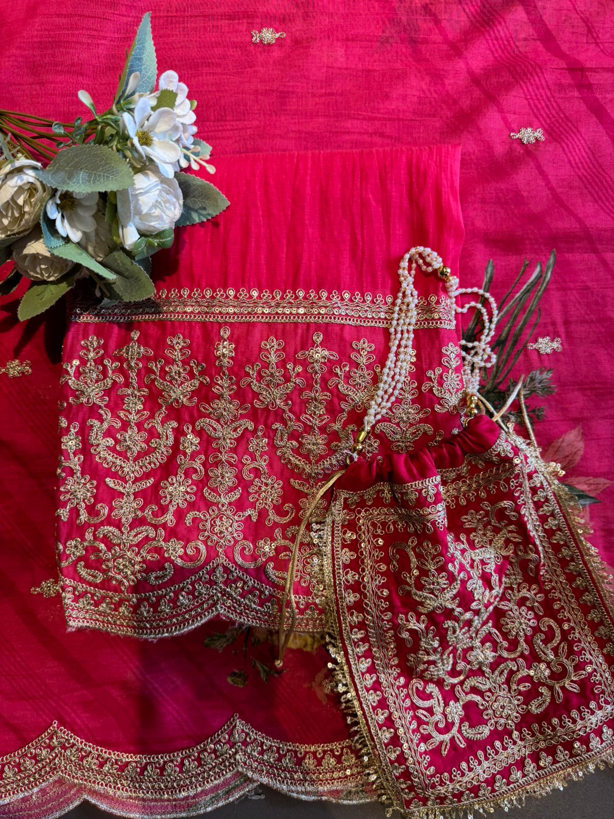 Floral Festive Suit with Potli