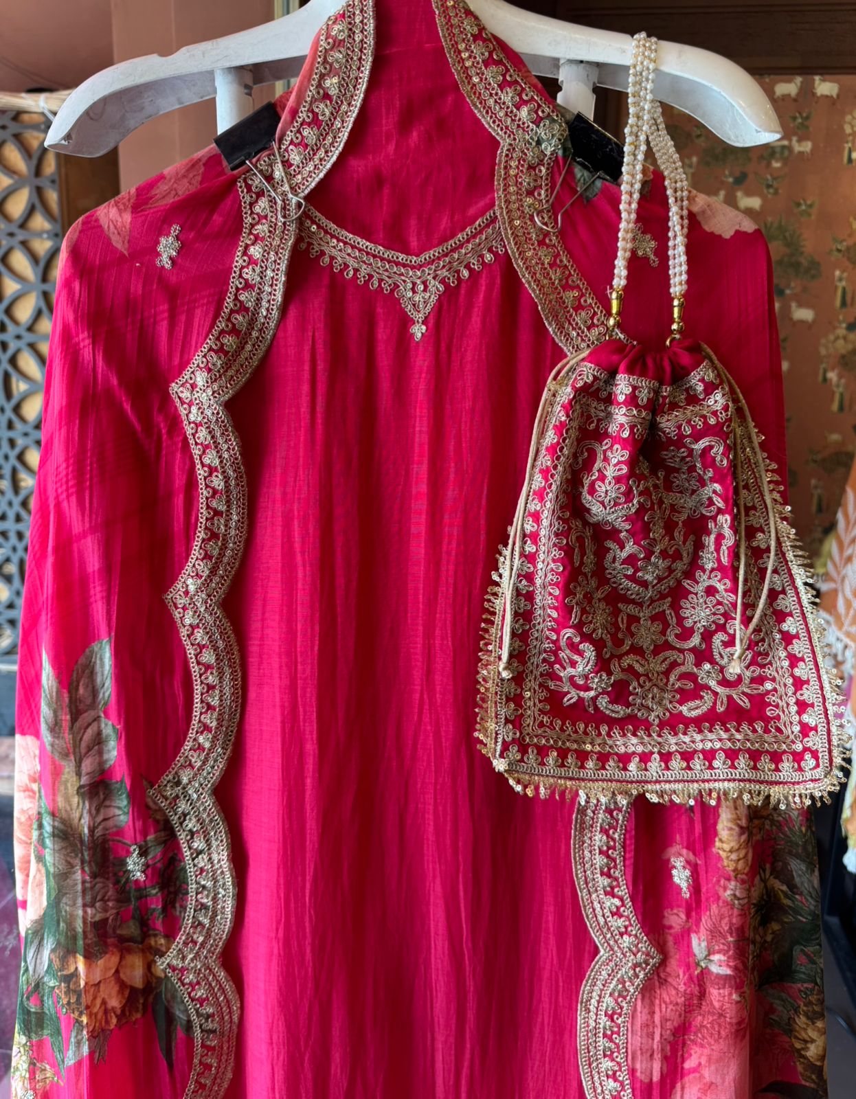 Floral Festive Suit with Potli