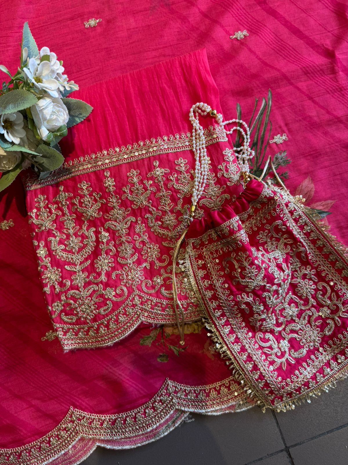 Floral Festive Suit with Potli