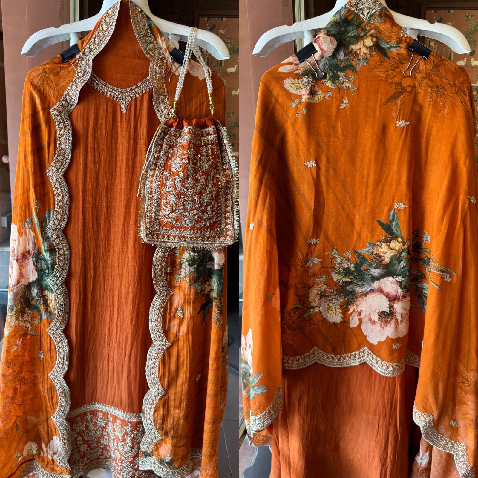 Floral Festive Suit with Potli