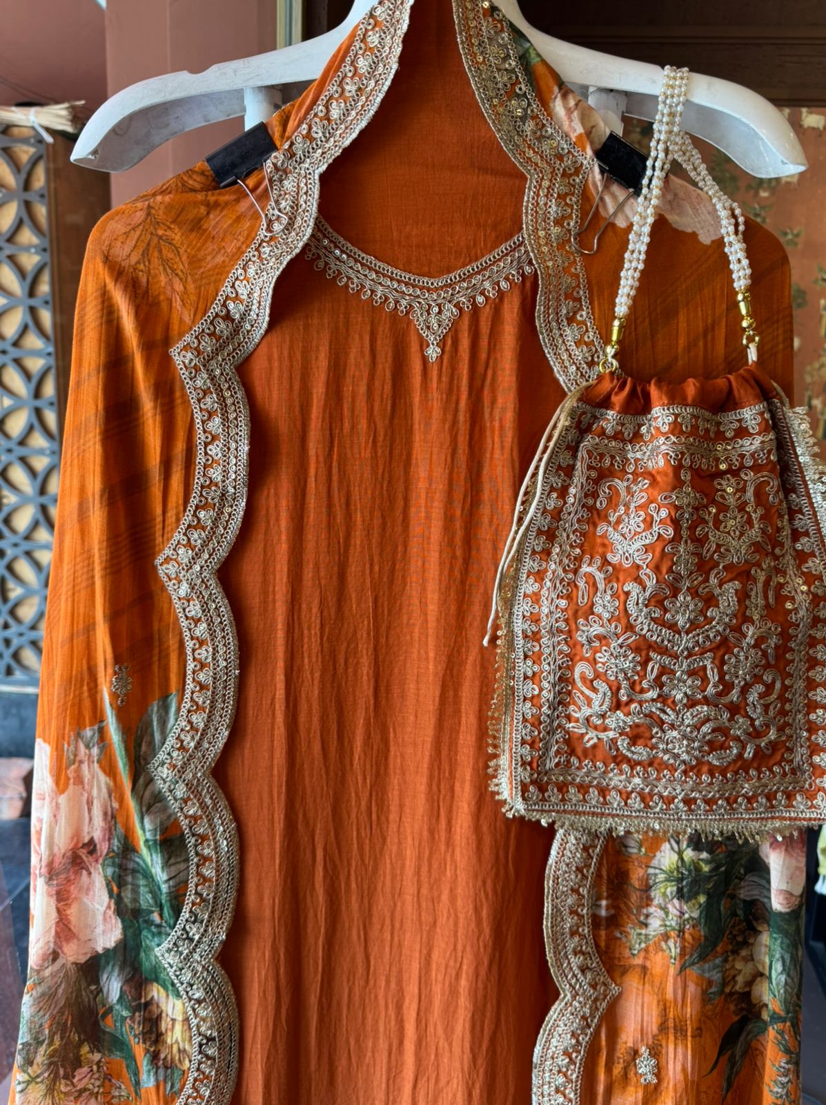 Floral Festive Suit with Potli