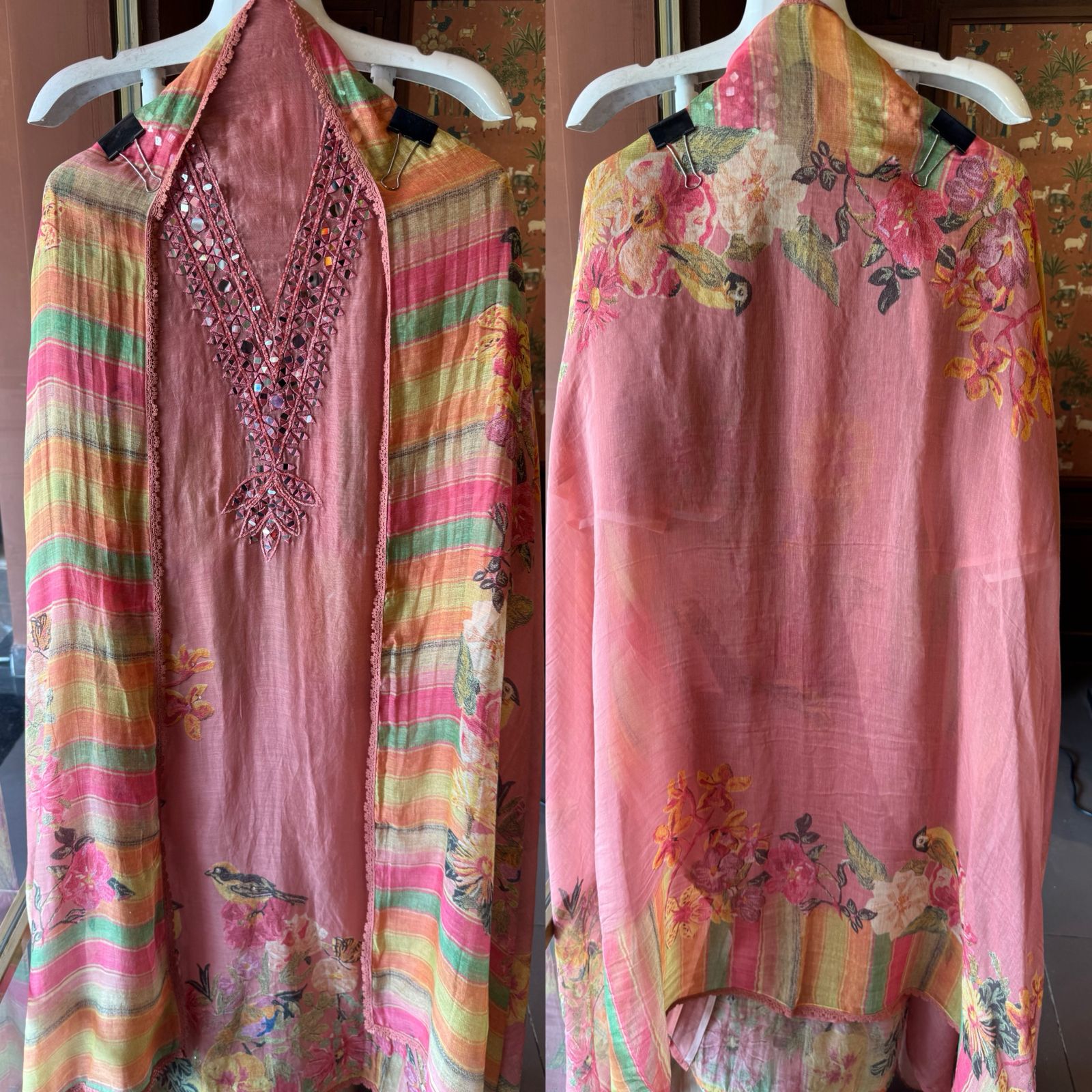 Floral Mirror Work Pastel Suit