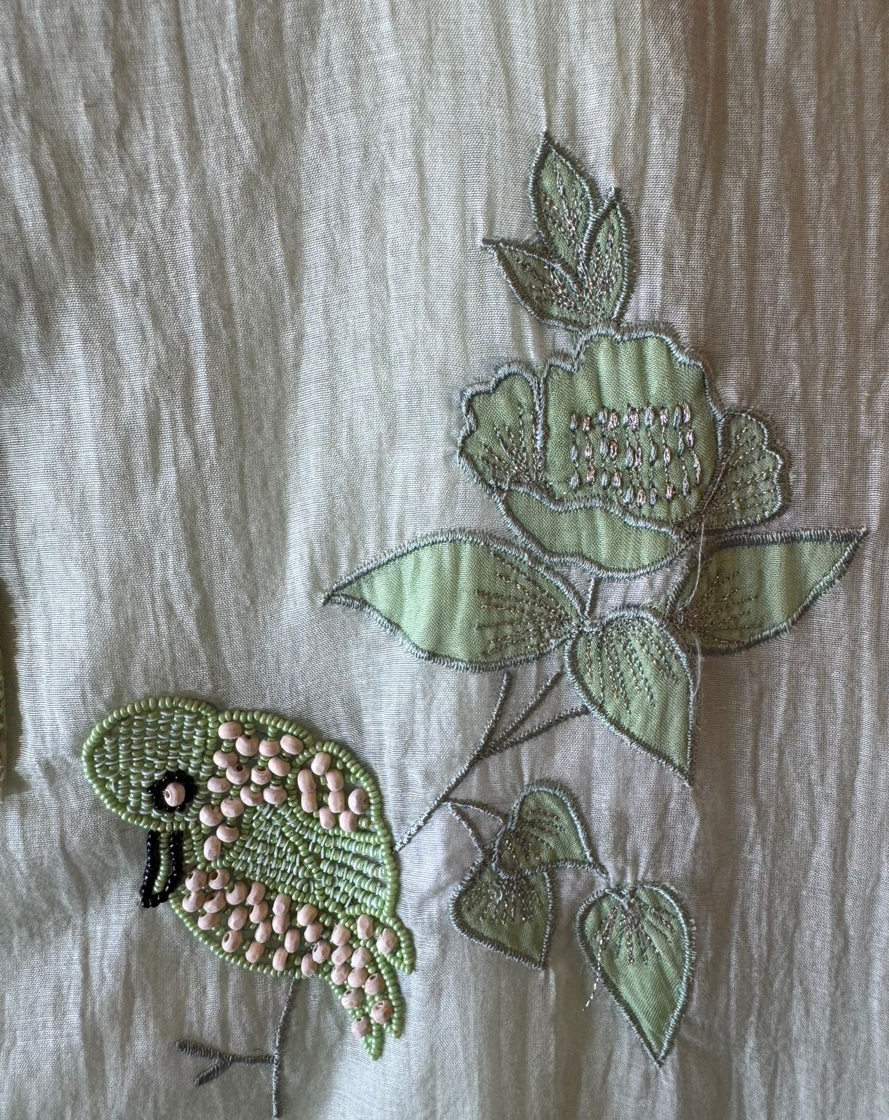 Sage Green Handcrafted Bird Motif Suit