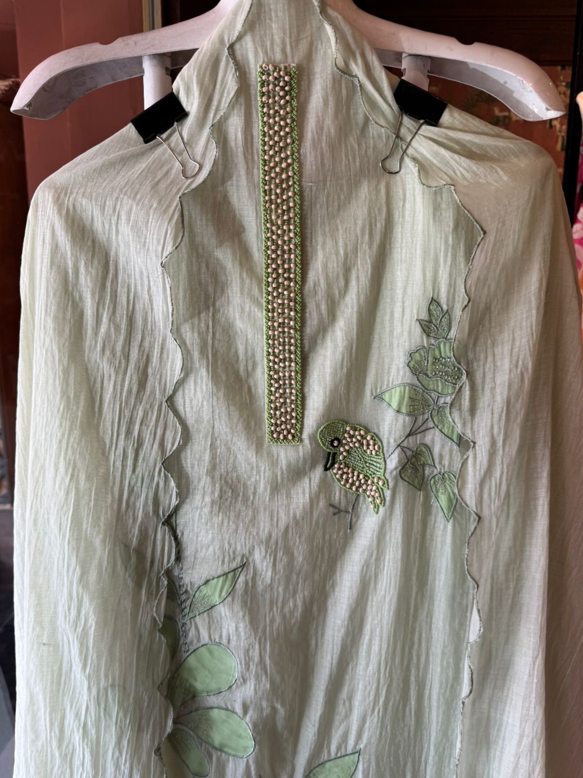 Sage Green Handcrafted Bird Motif Suit
