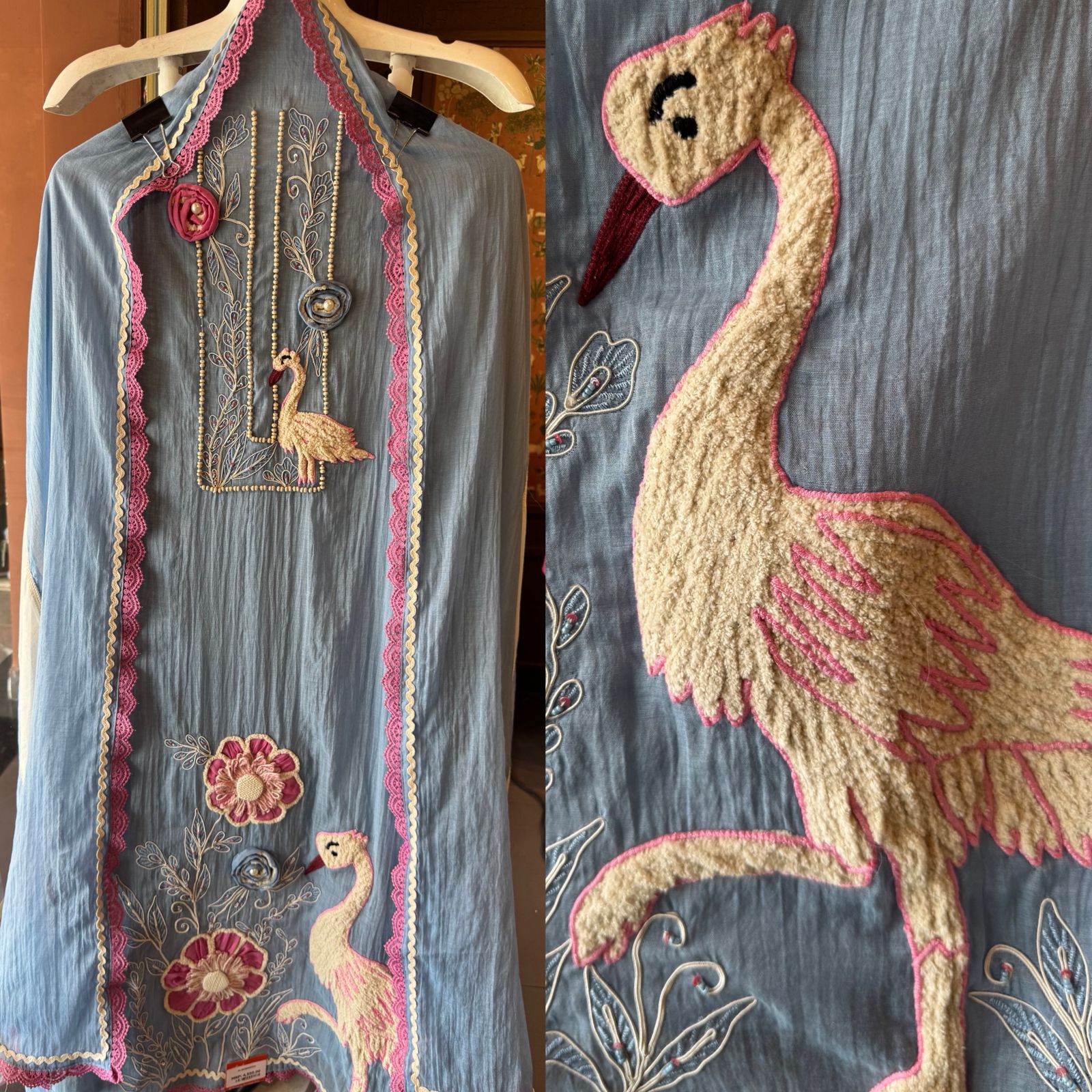 Flamingo Motif Embroidered Kurta
