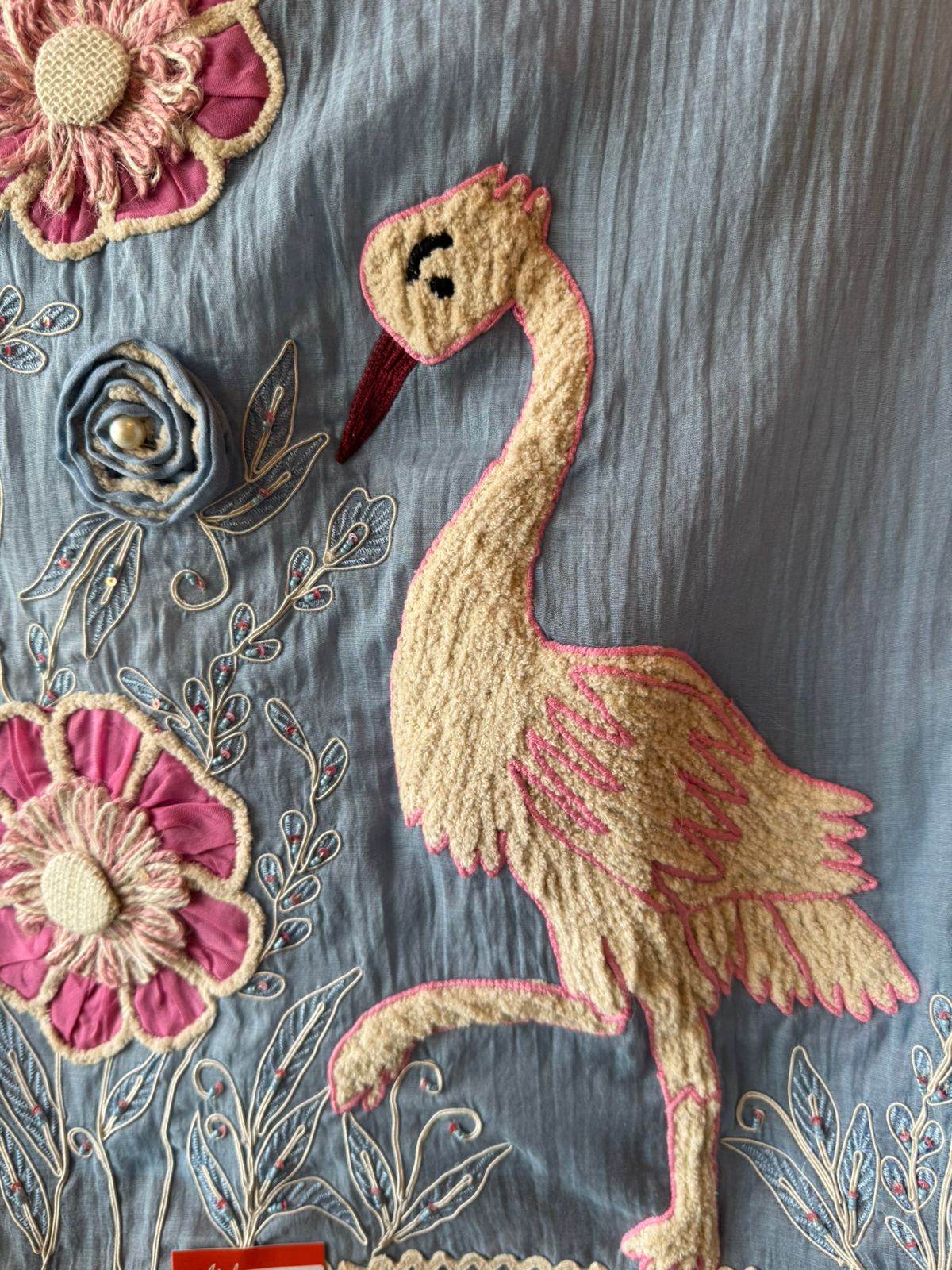 Flamingo Motif Embroidered Kurta