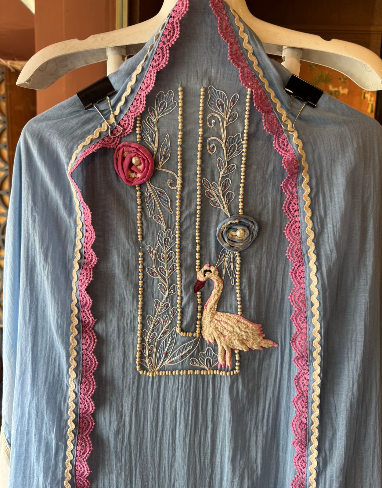 Flamingo Motif Embroidered Kurta
