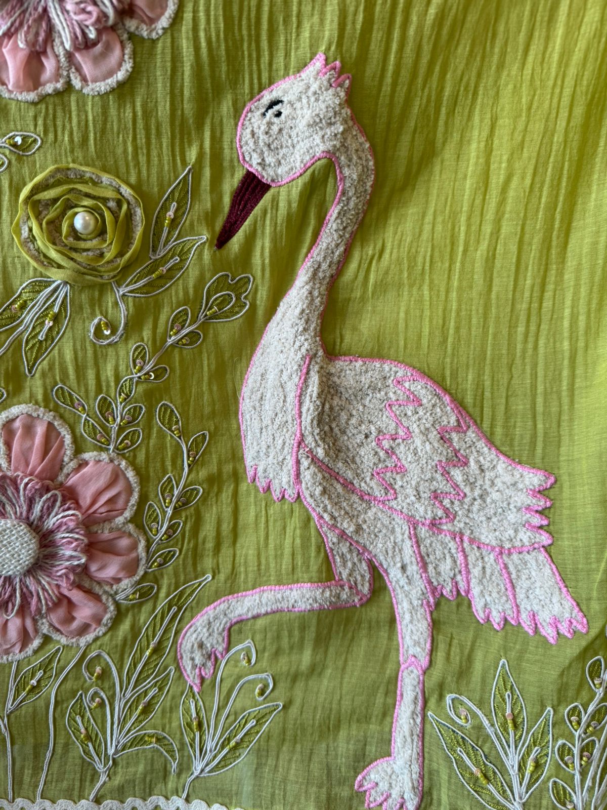 Flamingo Motif Embroidered Kurta Set