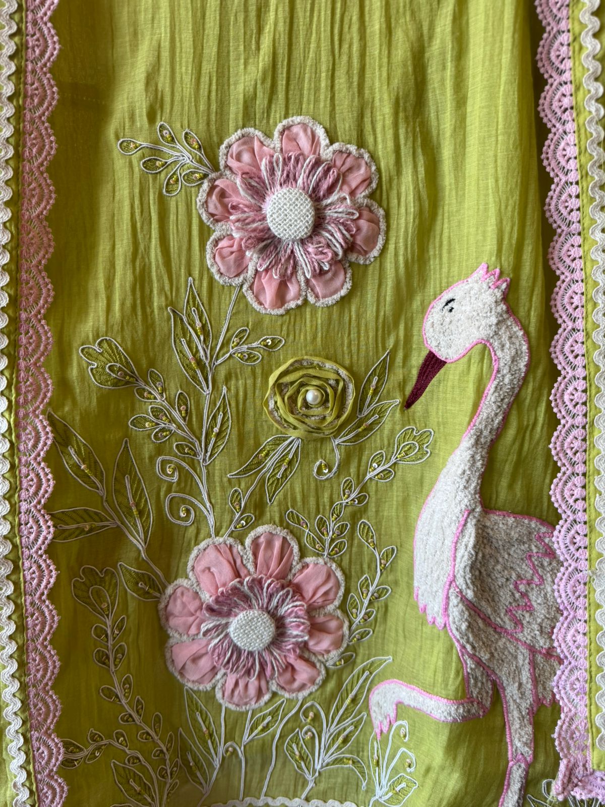 Flamingo Motif Embroidered Kurta Set