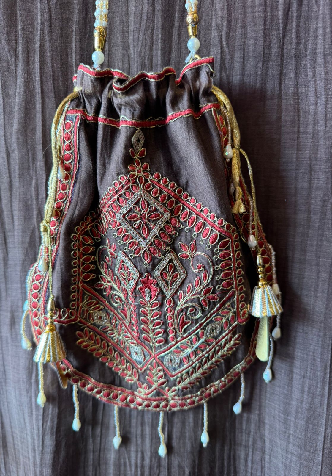 Brown Handwork Mul cotton Long Dress