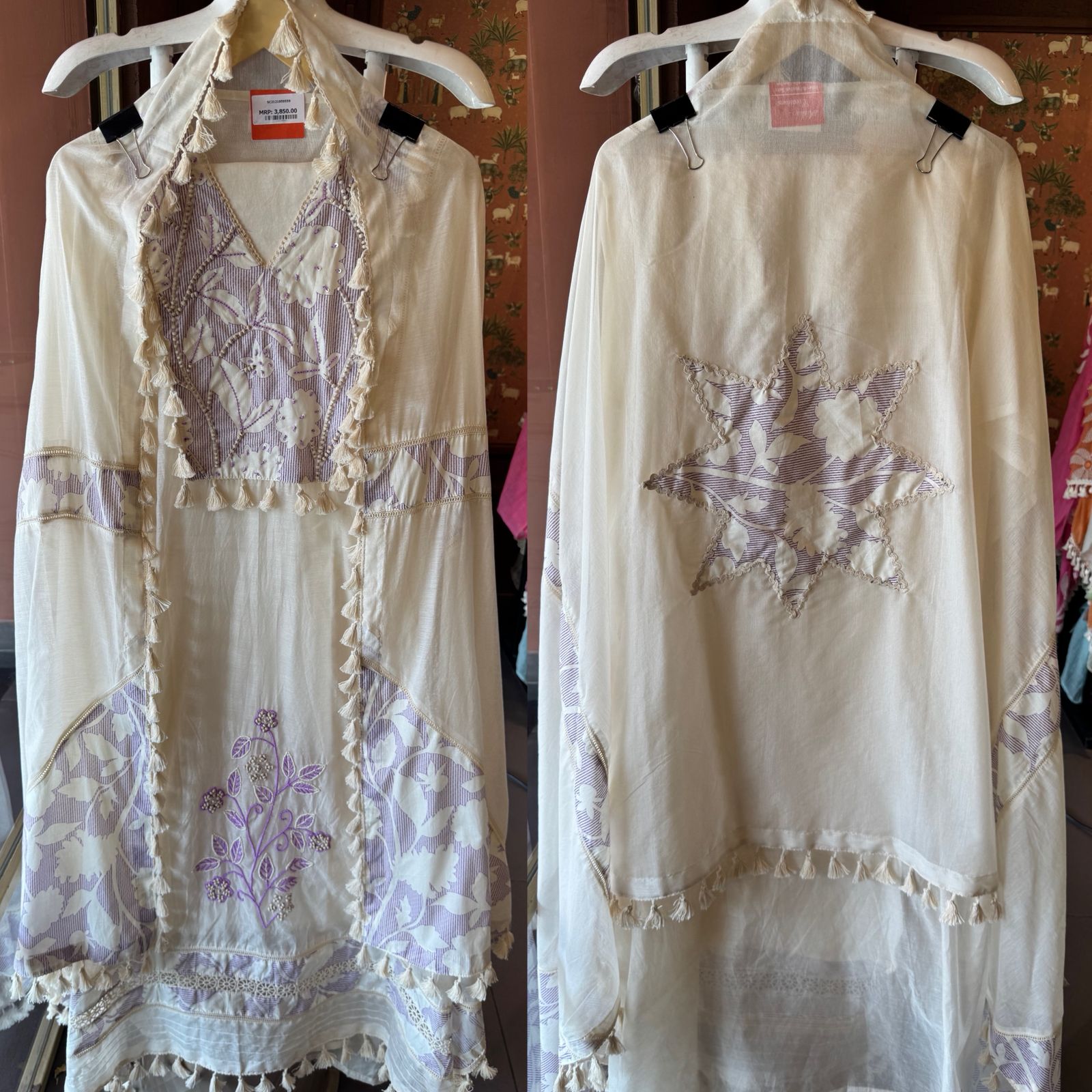 Boho inspired Embroidered Tassel unstitched suit