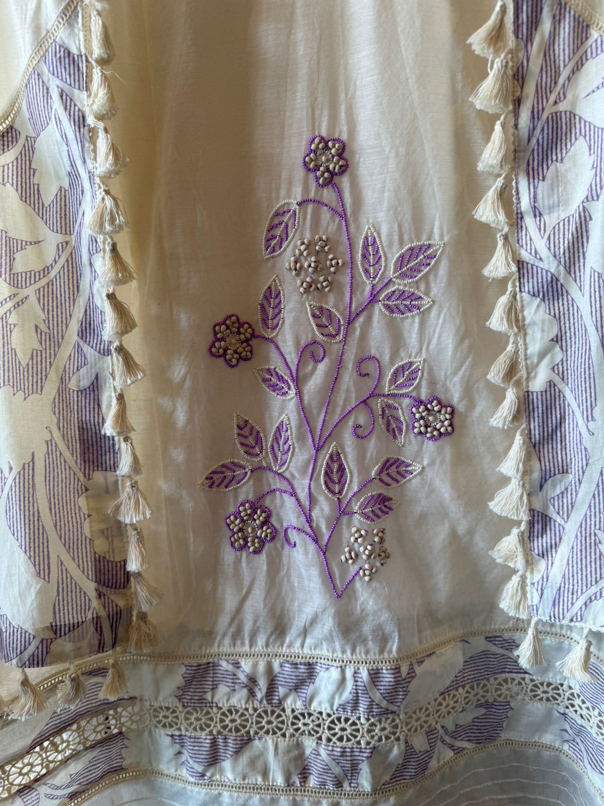 Boho inspired Embroidered Tassel unstitched suit